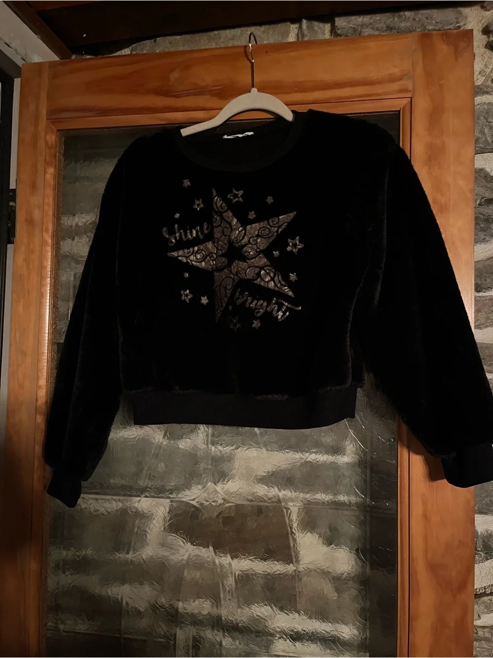 Knitworks Black Plush Star Sweatshirt with Metallic Accents